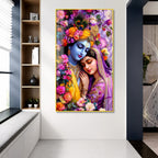 Divine Radha Krishna Floral Acrylic Wall Painting for Home Temple, Bedroom and Living Room Decor
