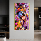 Divine Radha Krishna Floral Acrylic Wall Painting for Home Temple, Bedroom and Living Room Decor