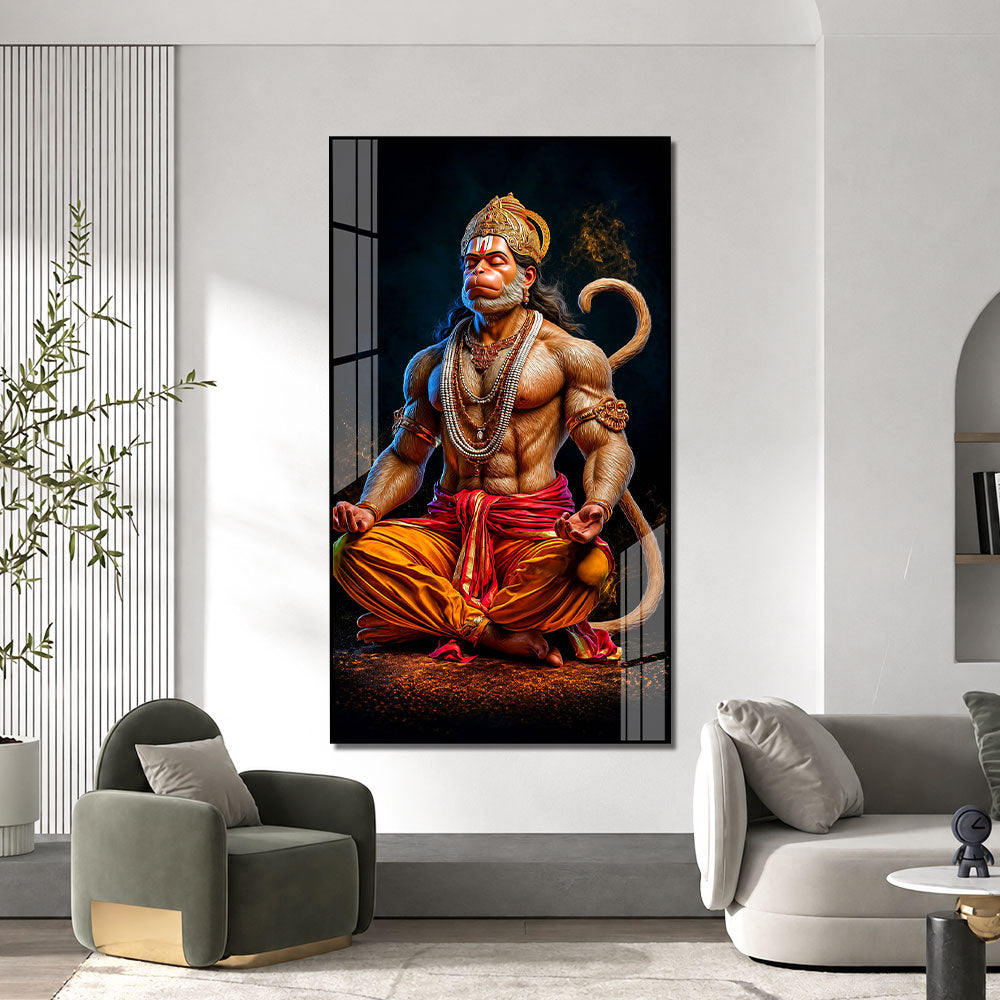 Lord Hanuman Acrylic Painting with Powerful Aura | Bajrangbali Wall Decor for Home & Office