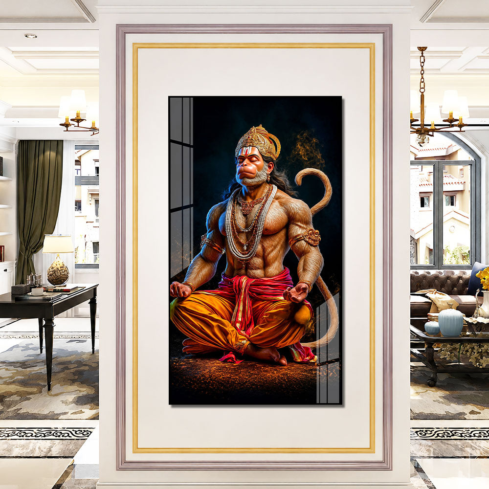 Lord Hanuman Acrylic Painting with Powerful Aura | Bajrangbali Wall Decor for Home & Office