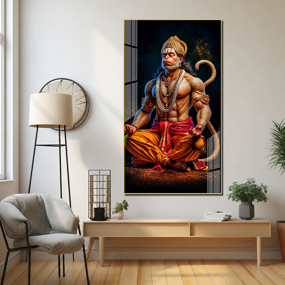 Lord Hanuman Acrylic Painting with Powerful Aura | Bajrangbali Wall Decor for Home & Office