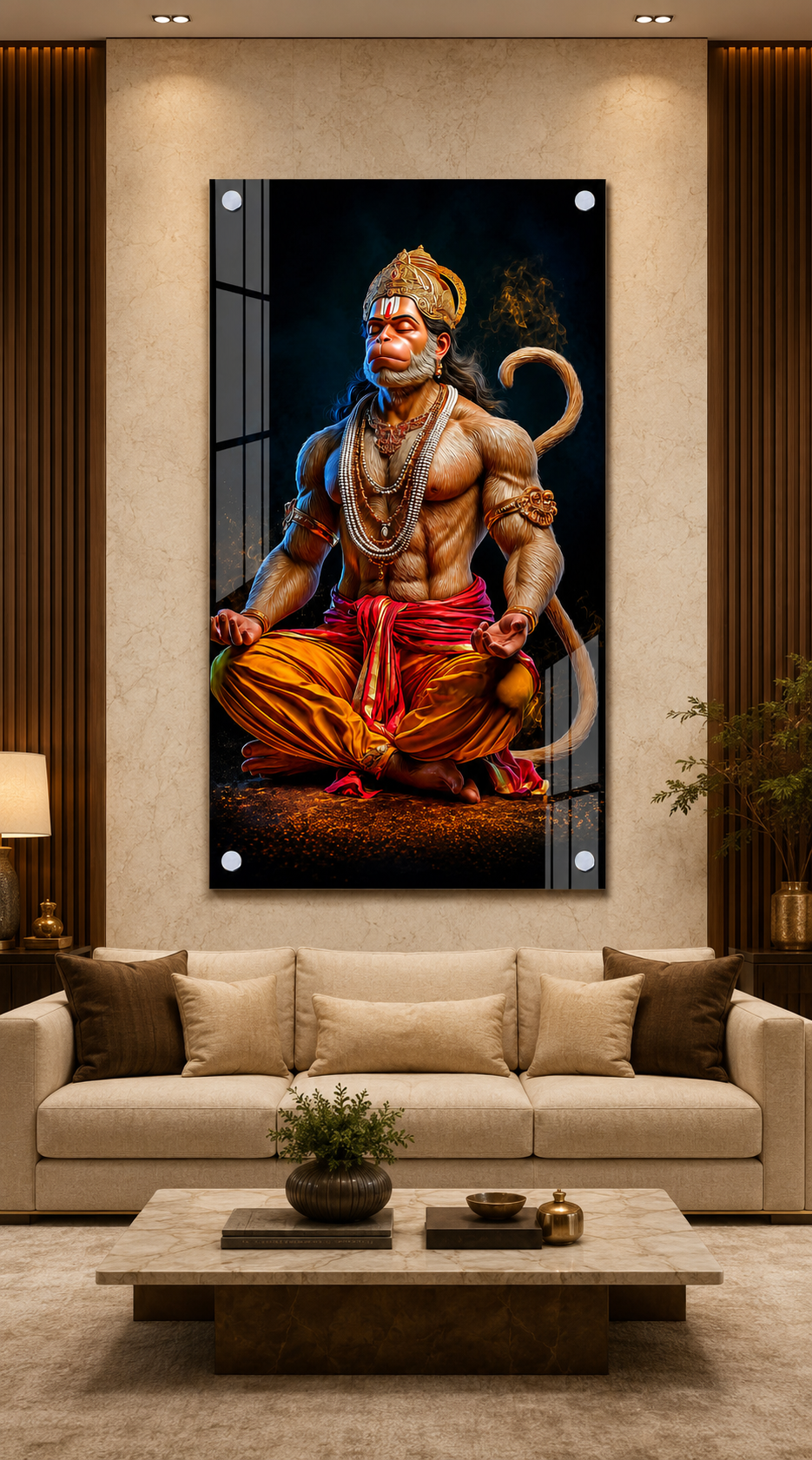 Lord Hanuman Acrylic Painting with Powerful Aura | Bajrangbali Wall Decor for Home & Office