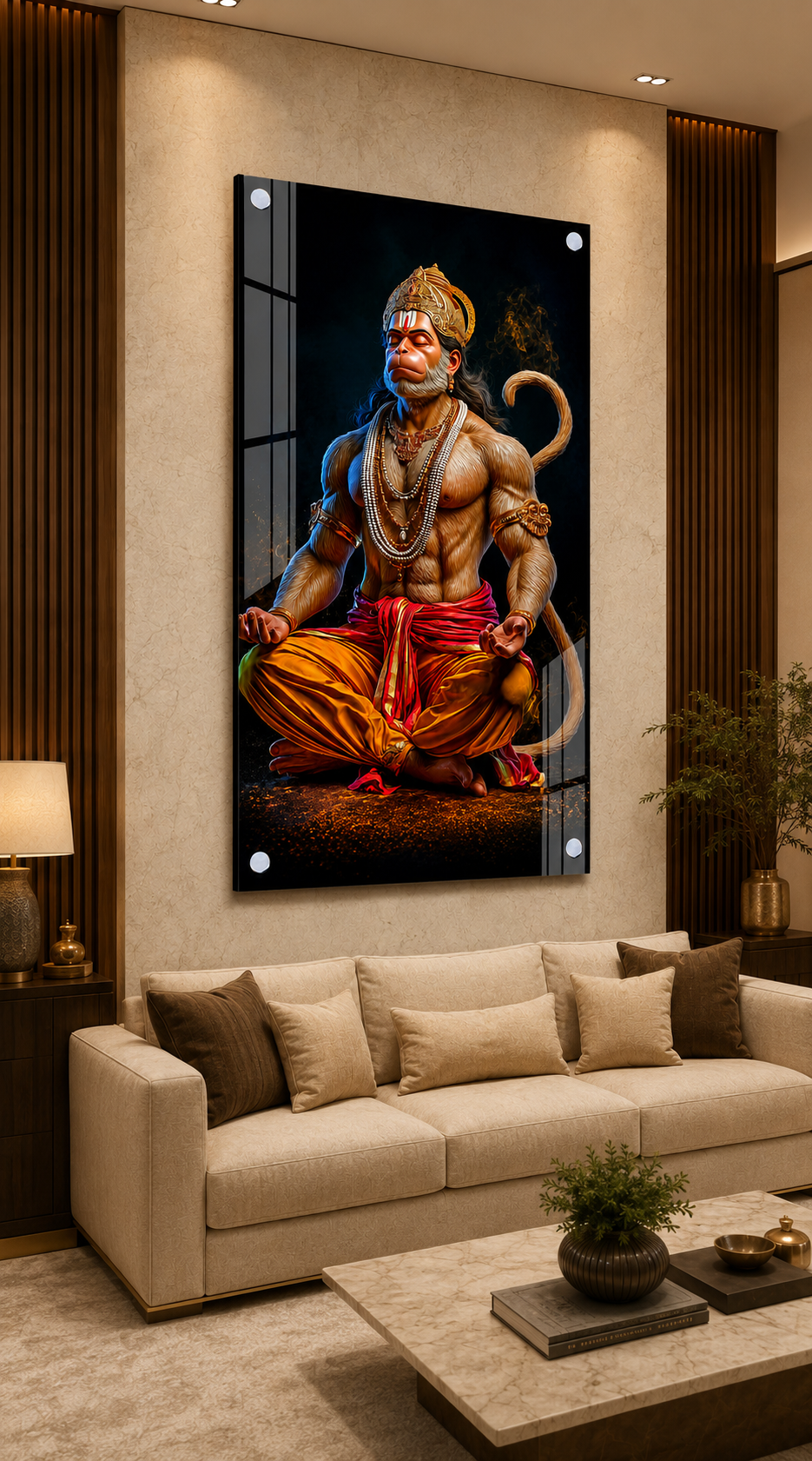 Lord Hanuman Acrylic Painting with Powerful Aura | Bajrangbali Wall Decor for Home & Office