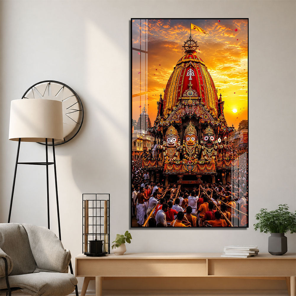 Lord Jagannath Rath Yatra Premium Acrylic Wall Art | Religious Painting for Home Decoration
