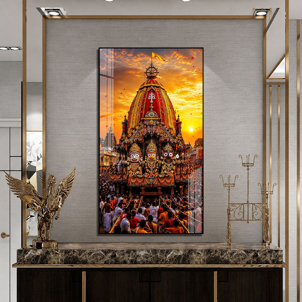 Lord Jagannath Rath Yatra Premium Acrylic Wall Art | Religious Painting for Home Decoration