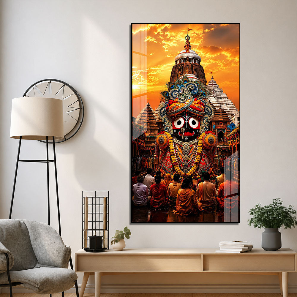 Jagannath Ji Puri Temple Acrylic Wall Art Painting | Divine Religious Home Temple Decoration