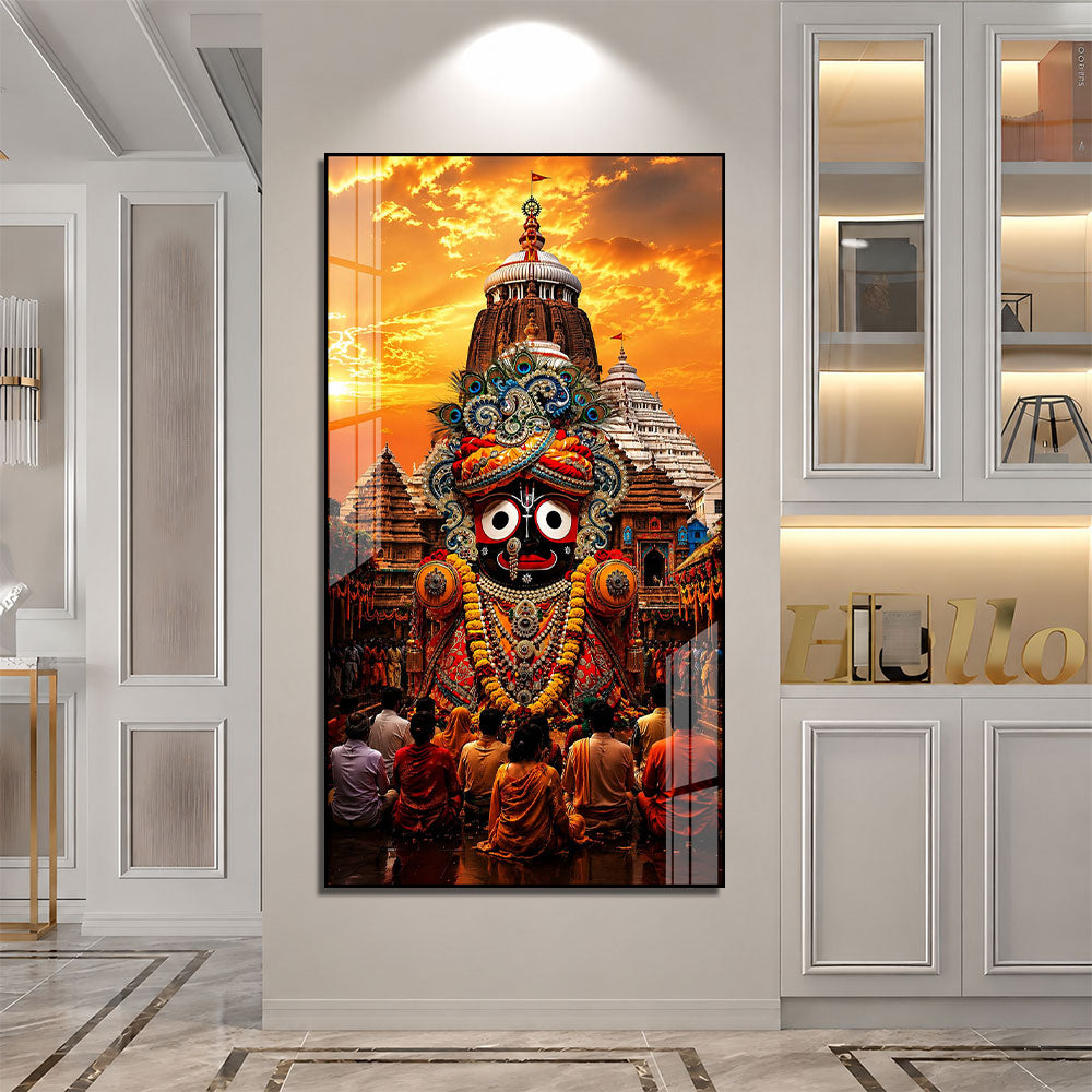 Jagannath Ji Puri Temple Acrylic Wall Art Painting | Divine Religious Home Temple Decoration