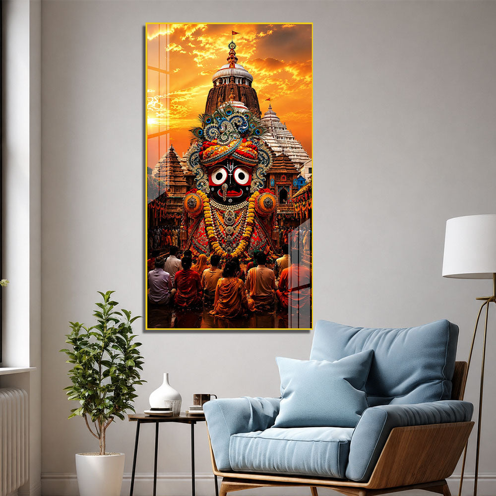 Jagannath Ji Puri Temple Acrylic Wall Art Painting | Divine Religious Home Temple Decoration