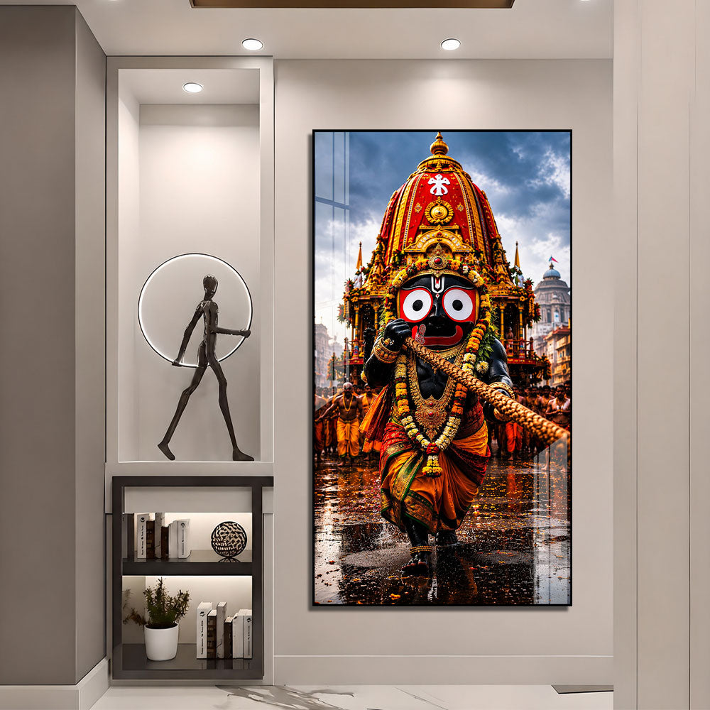 Jagannath Ji Premium Acrylic Wall Painting | Puri Rath Yatra Religious Art for Home & Office