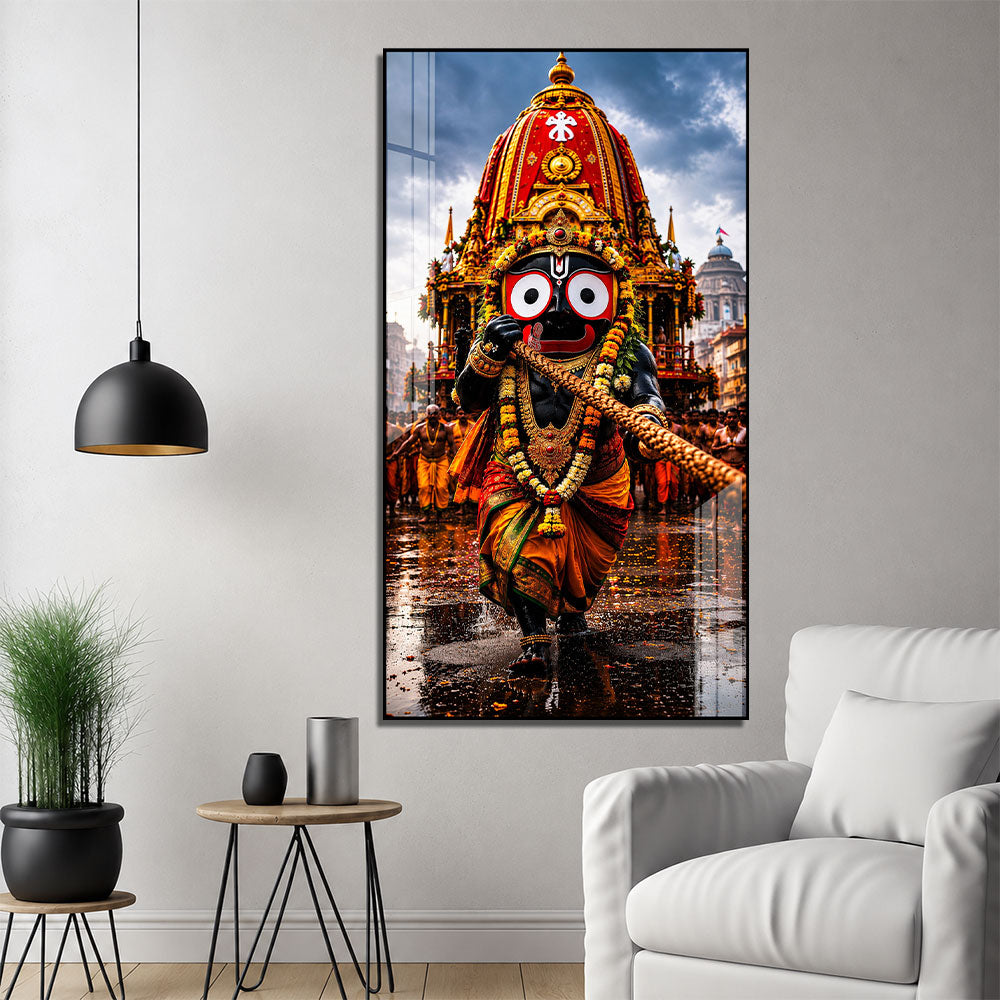 Jagannath Ji Premium Acrylic Wall Painting | Puri Rath Yatra Religious Art for Home & Office