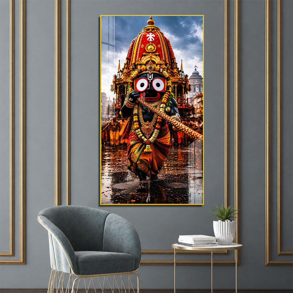 Jagannath Ji Premium Acrylic Wall Painting | Puri Rath Yatra Religious Art for Home & Office