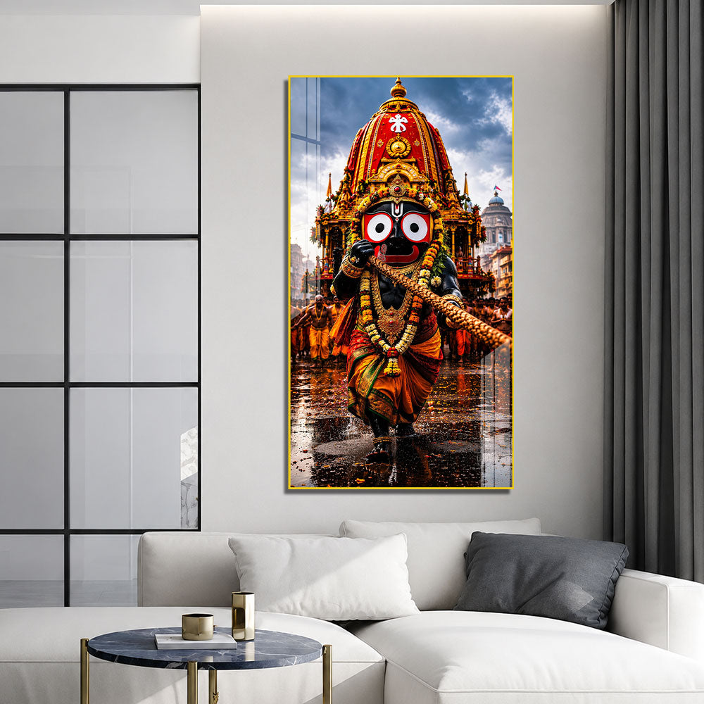 Jagannath Ji Premium Acrylic Wall Painting | Puri Rath Yatra Religious Art for Home & Office