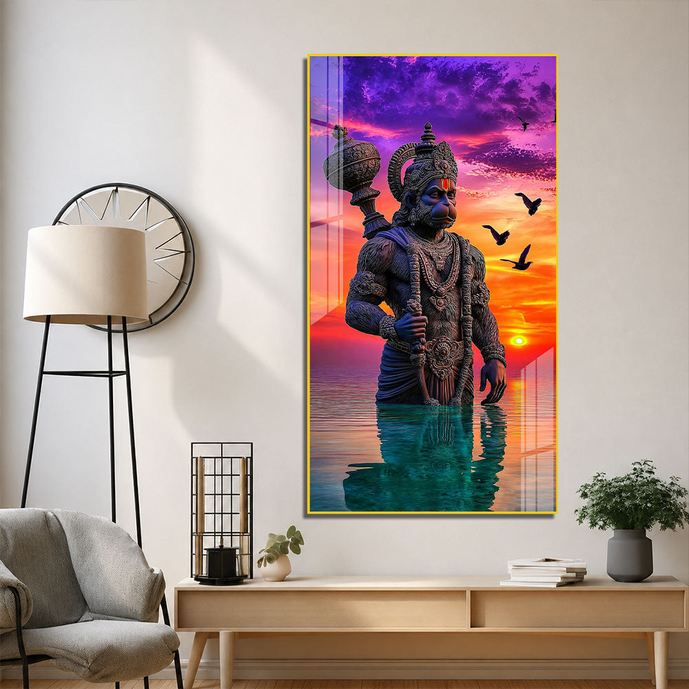 Lord Hanuman Acrylic Painting Wall Art Hindu Religious Spiritual Artwork for Home Temple Living Room
