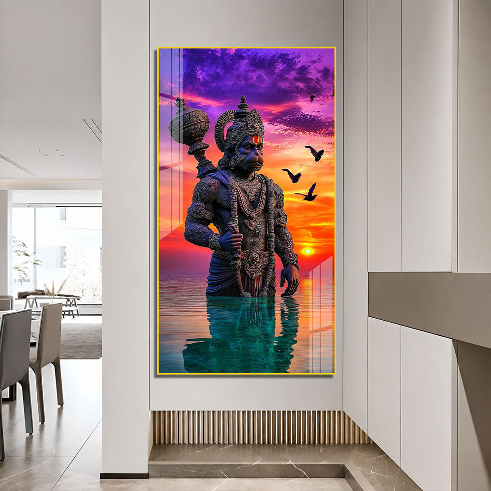 Lord Hanuman Acrylic Painting Wall Art Hindu Religious Spiritual Artwork for Home Temple Living Room
