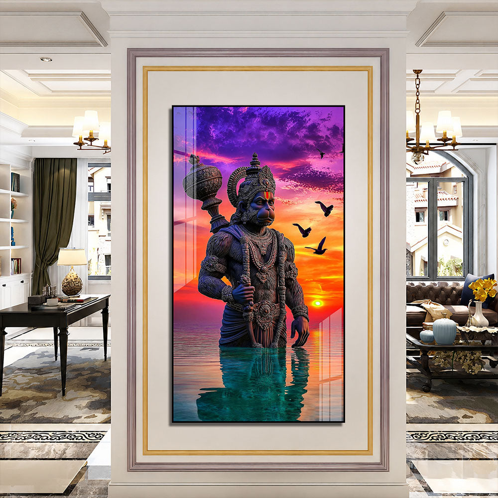 Lord Hanuman Acrylic Painting Wall Art Hindu Religious Spiritual Artwork for Home Temple Living Room