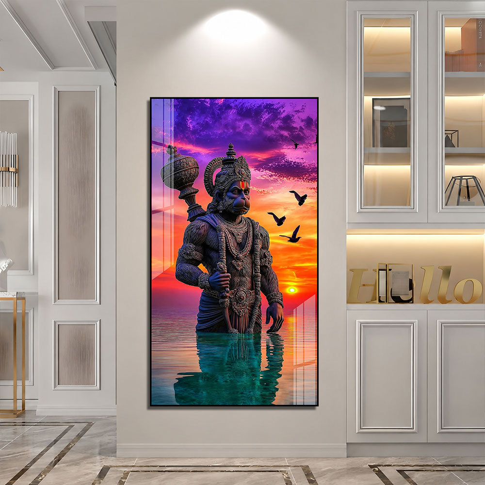 Lord Hanuman Acrylic Painting Wall Art Hindu Religious Spiritual Artwork for Home Temple Living Room