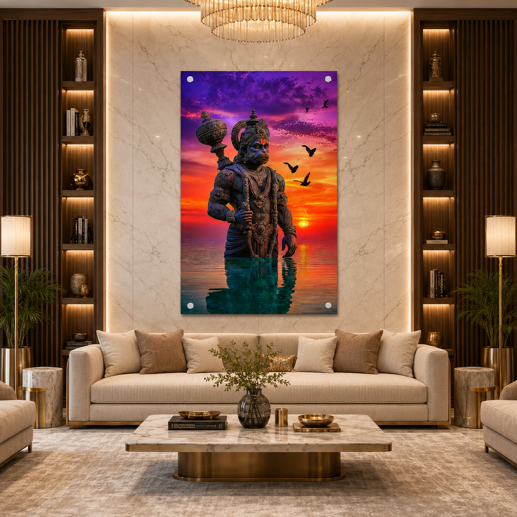 Lord Hanuman Acrylic Painting Wall Art Hindu Religious Spiritual Artwork for Home Temple Living Room