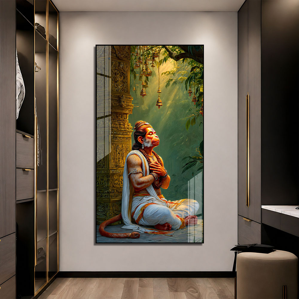 Bajrangbali Lord Hanuman Acrylic Wall Art Meditating Hindu Religious Painting Spiritual Devotional Artwork