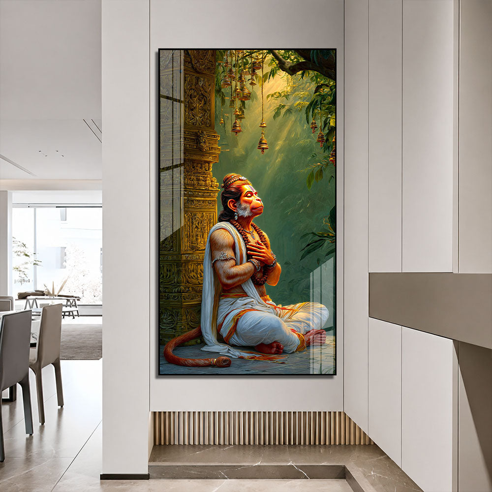 Bajrangbali Lord Hanuman Acrylic Wall Art Meditating Hindu Religious Painting Spiritual Devotional Artwork