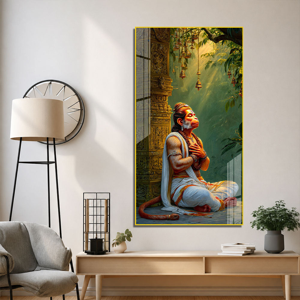 Bajrangbali Lord Hanuman Acrylic Wall Art Meditating Hindu Religious Painting Spiritual Devotional Artwork