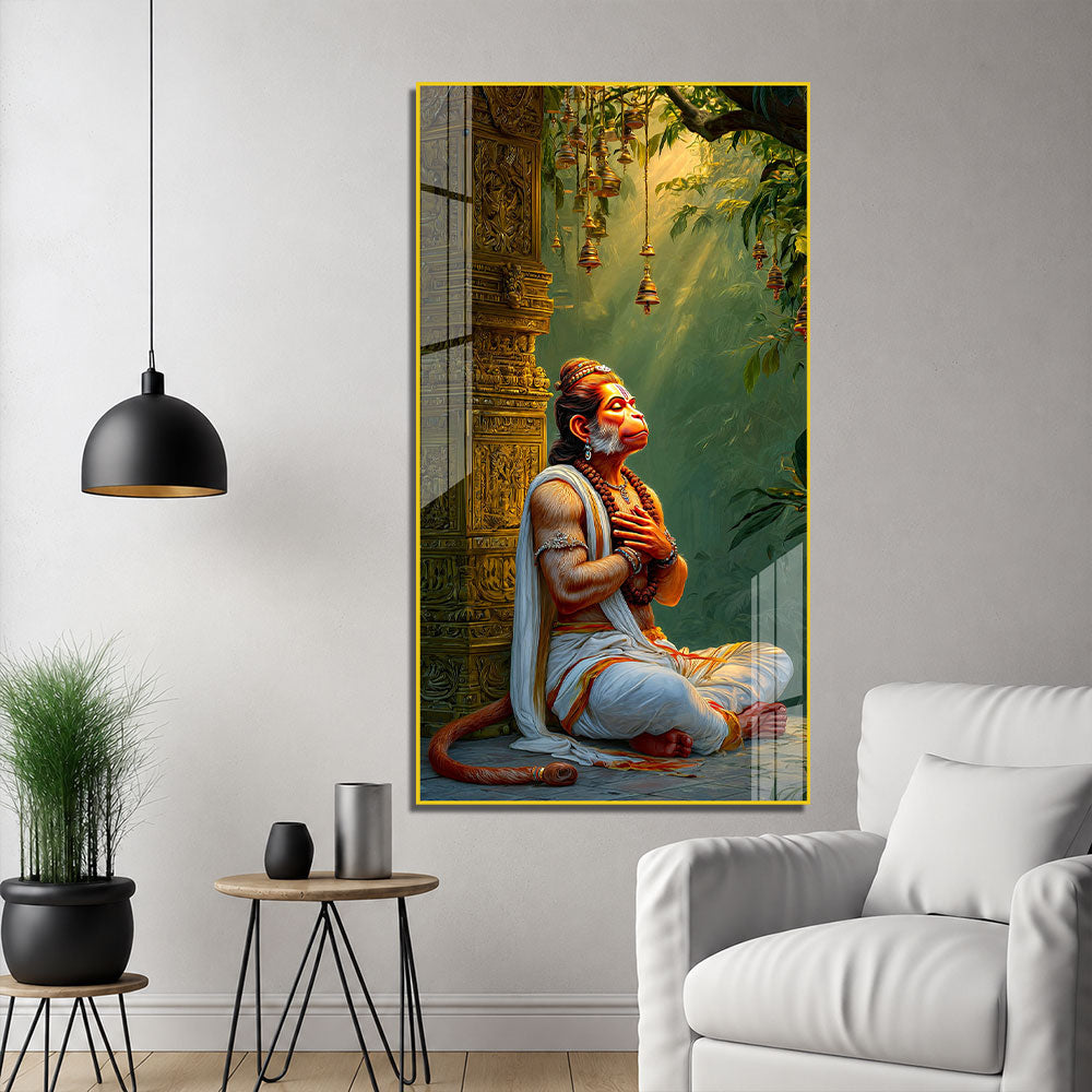 Bajrangbali Lord Hanuman Acrylic Wall Art Meditating Hindu Religious Painting Spiritual Devotional Artwork