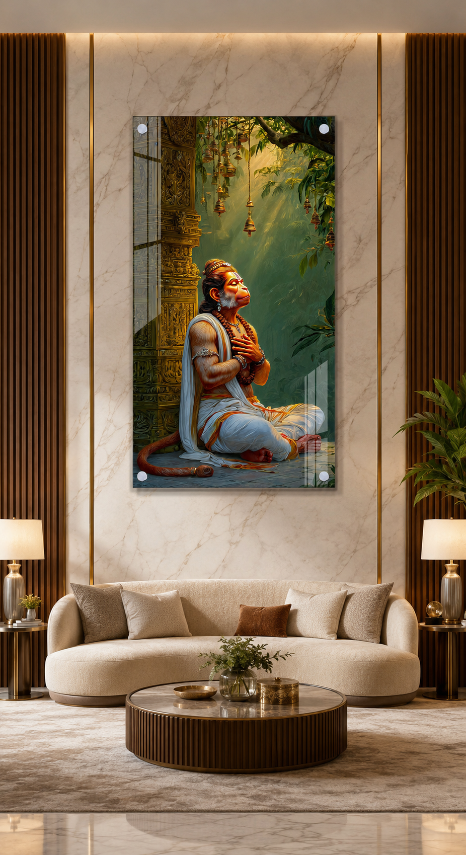 Bajrangbali Lord Hanuman Acrylic Wall Art Meditating Hindu Religious Painting Spiritual Devotional Artwork