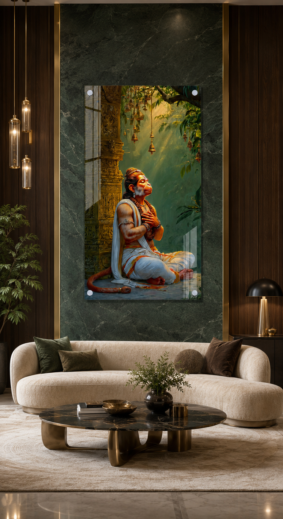 Bajrangbali Lord Hanuman Acrylic Wall Art Meditating Hindu Religious Painting Spiritual Devotional Artwork