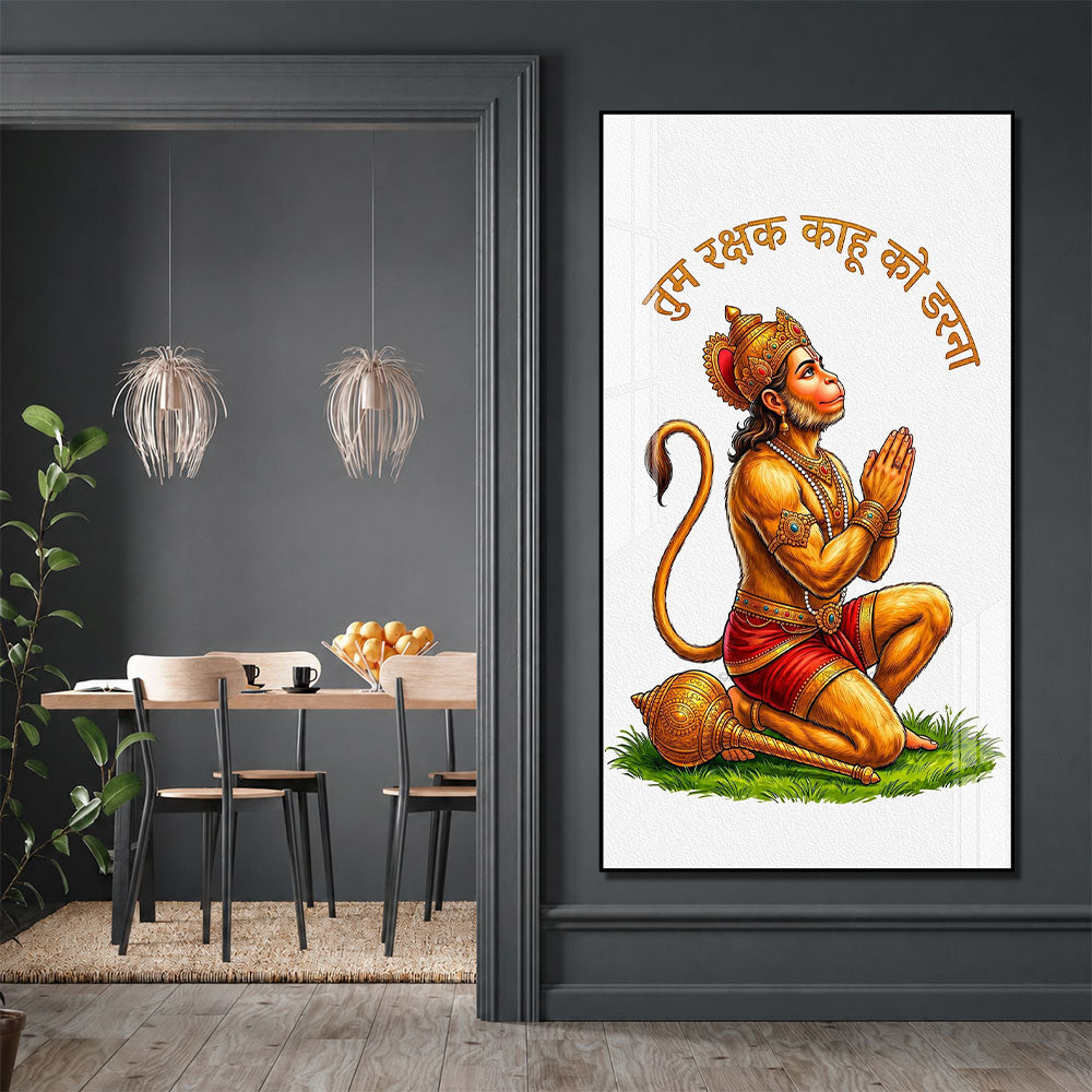 Lord Hanuman Prayer Pose Acrylic Wall Painting for Religious Home Decoration