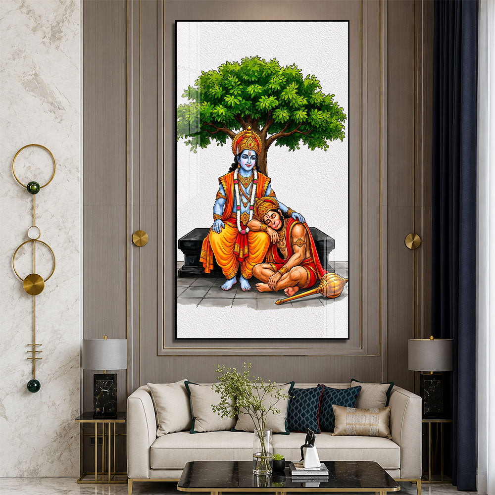 Lord Rama Blessing Devotee Hanuman Ji Acrylic Wall Painting for Meditation Room
