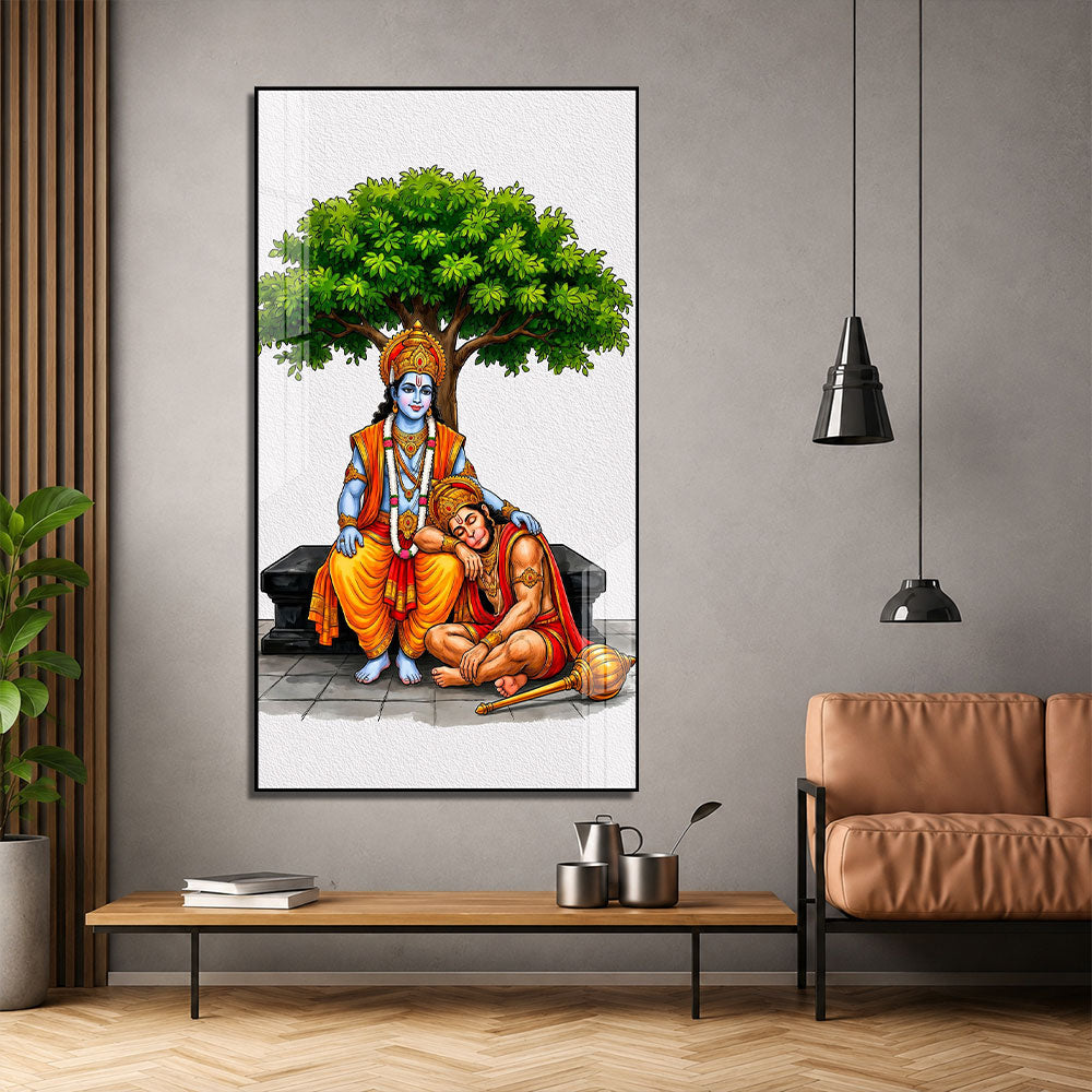 Lord Rama Blessing Devotee Hanuman Ji Acrylic Wall Painting for Meditation Room