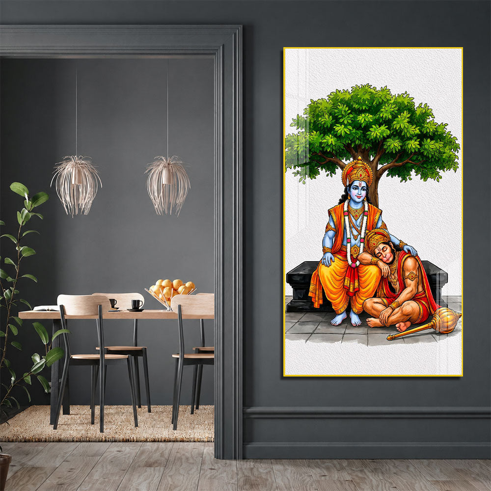 Lord Rama Blessing Devotee Hanuman Ji Acrylic Wall Painting for Meditation Room