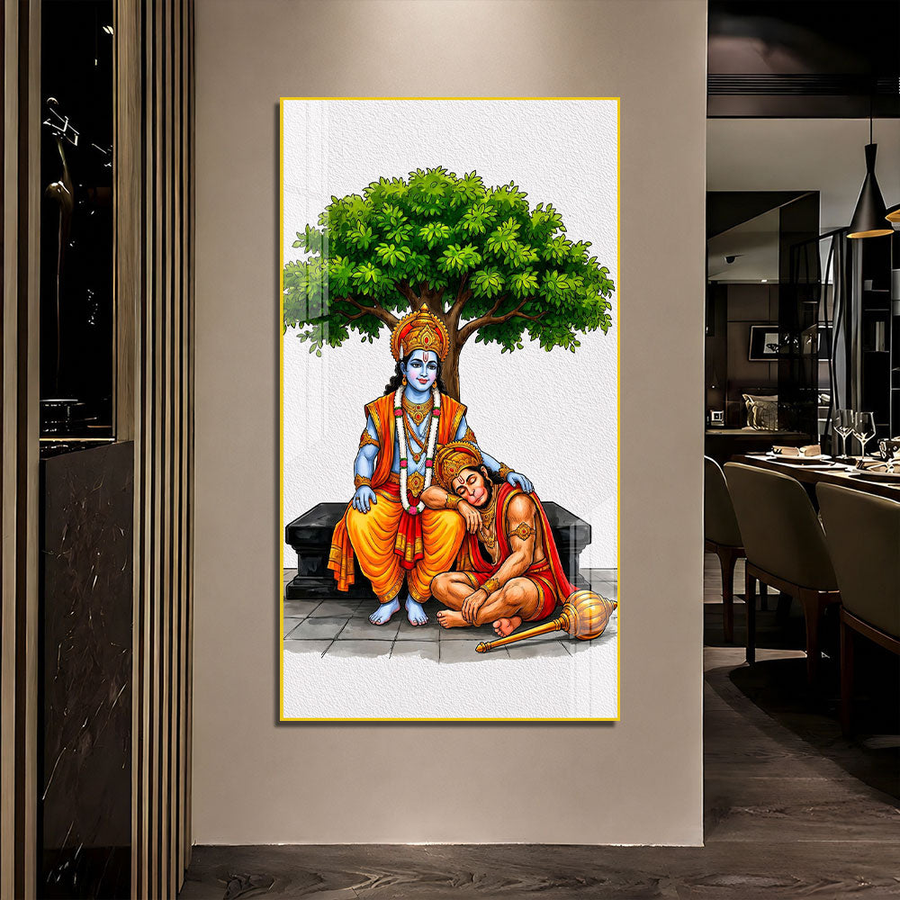 Lord Rama Blessing Devotee Hanuman Ji Acrylic Wall Painting for Meditation Room