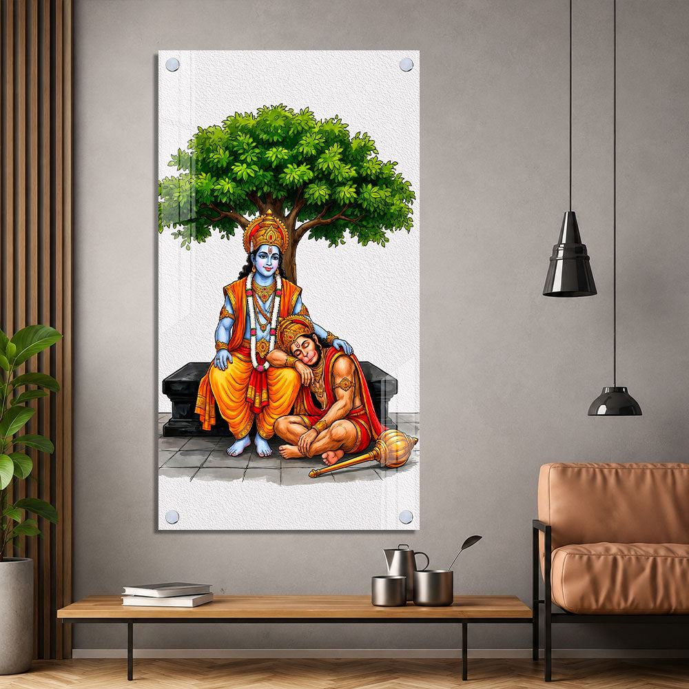 Lord Rama Blessing Devotee Hanuman Ji Acrylic Wall Painting for Meditation Room