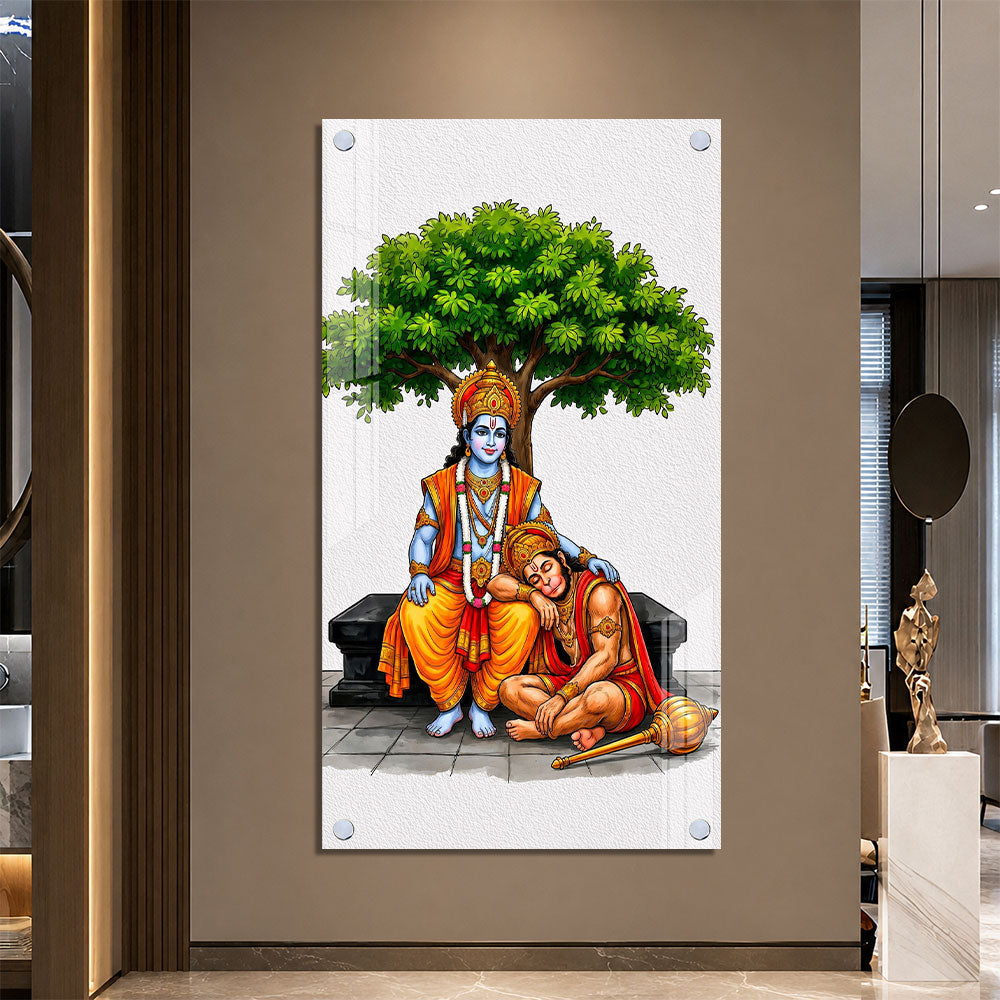 Lord Rama Blessing Devotee Hanuman Ji Acrylic Wall Painting for Meditation Room