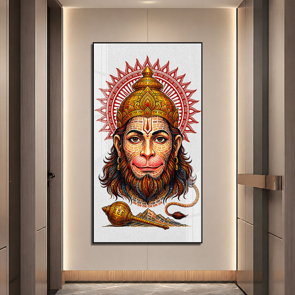 Sacred Ram Naam Hanuman Face Premium Acrylic Wall Art for Pooja Room Decoration