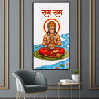 Lord Hanuman Meditating Near Lotus River Acrylic Wall Painting for Spiritual Decor