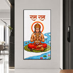 Lord Hanuman Meditating Near Lotus River Acrylic Wall Painting for Spiritual Decor