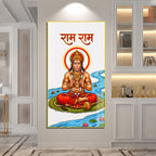 Lord Hanuman Meditating Near Lotus River Acrylic Wall Painting for Spiritual Decor