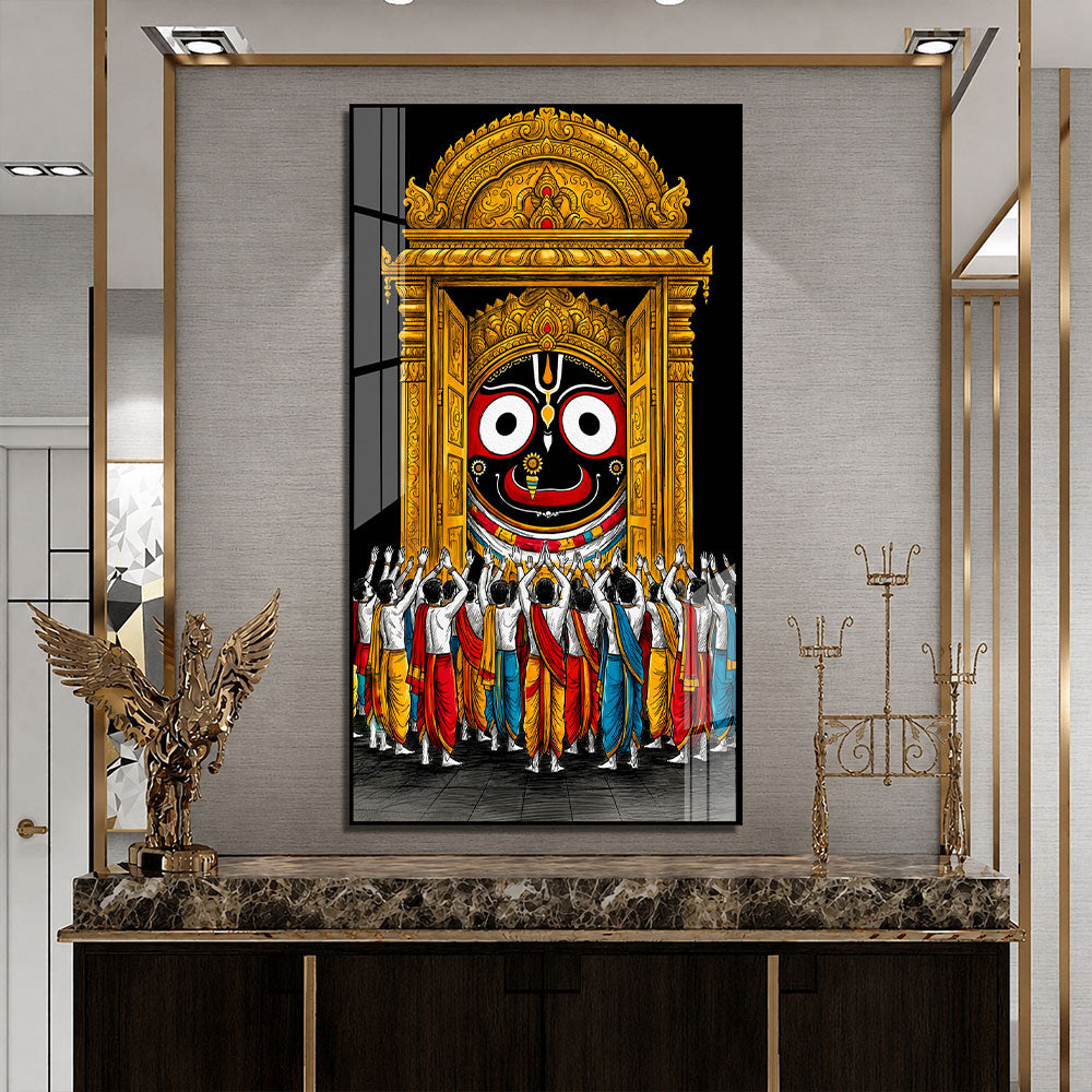 Lord Jagannath Grand Temple Darshan Acrylic Wall Painting for Meditation Room