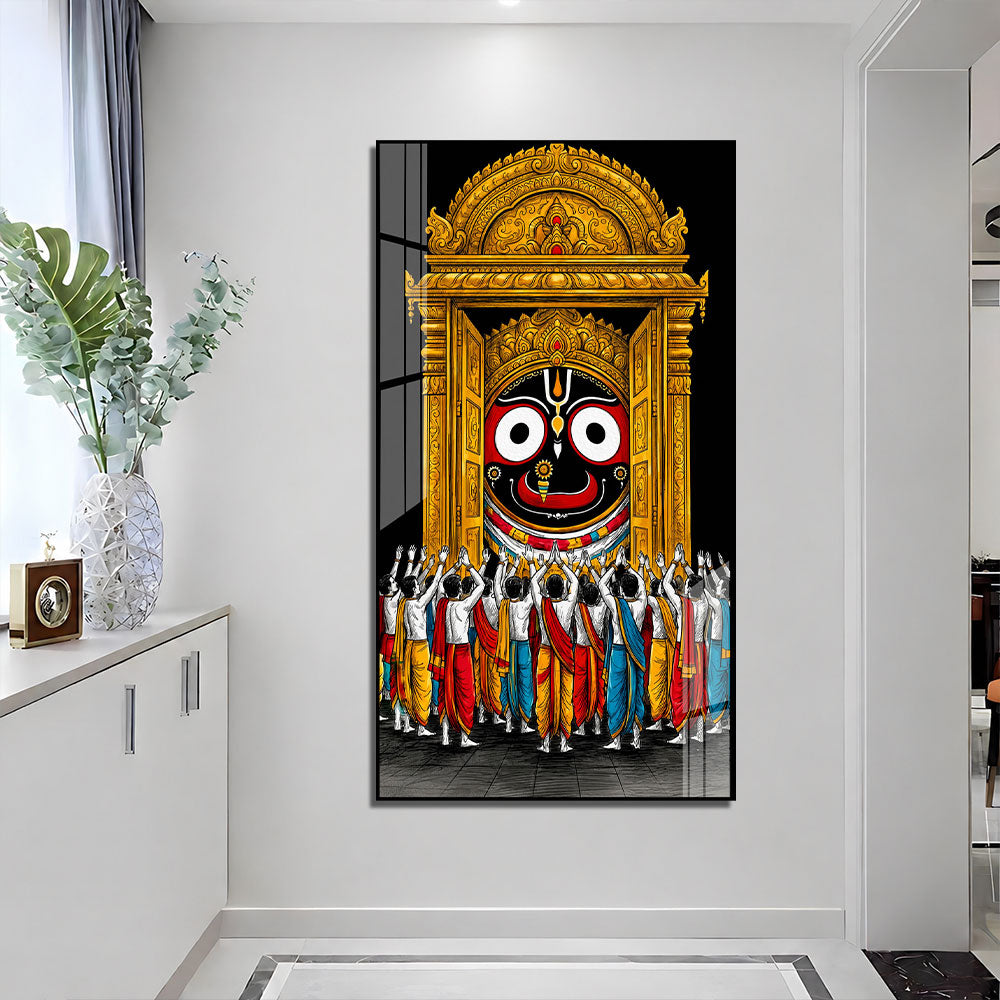 Lord Jagannath Grand Temple Darshan Acrylic Wall Painting for Meditation Room