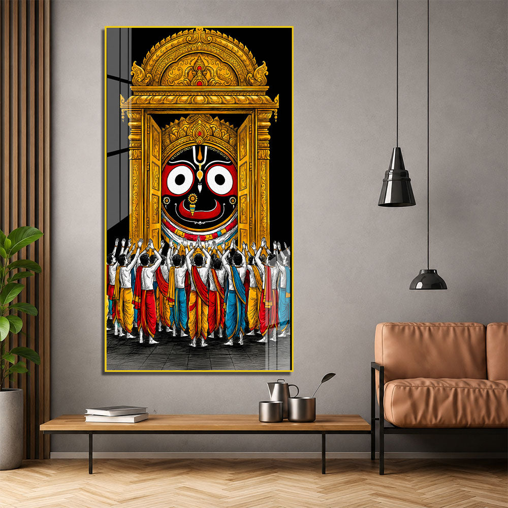 Lord Jagannath Grand Temple Darshan Acrylic Wall Painting for Meditation Room