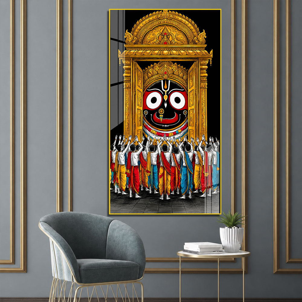 Lord Jagannath Grand Temple Darshan Acrylic Wall Painting for Meditation Room