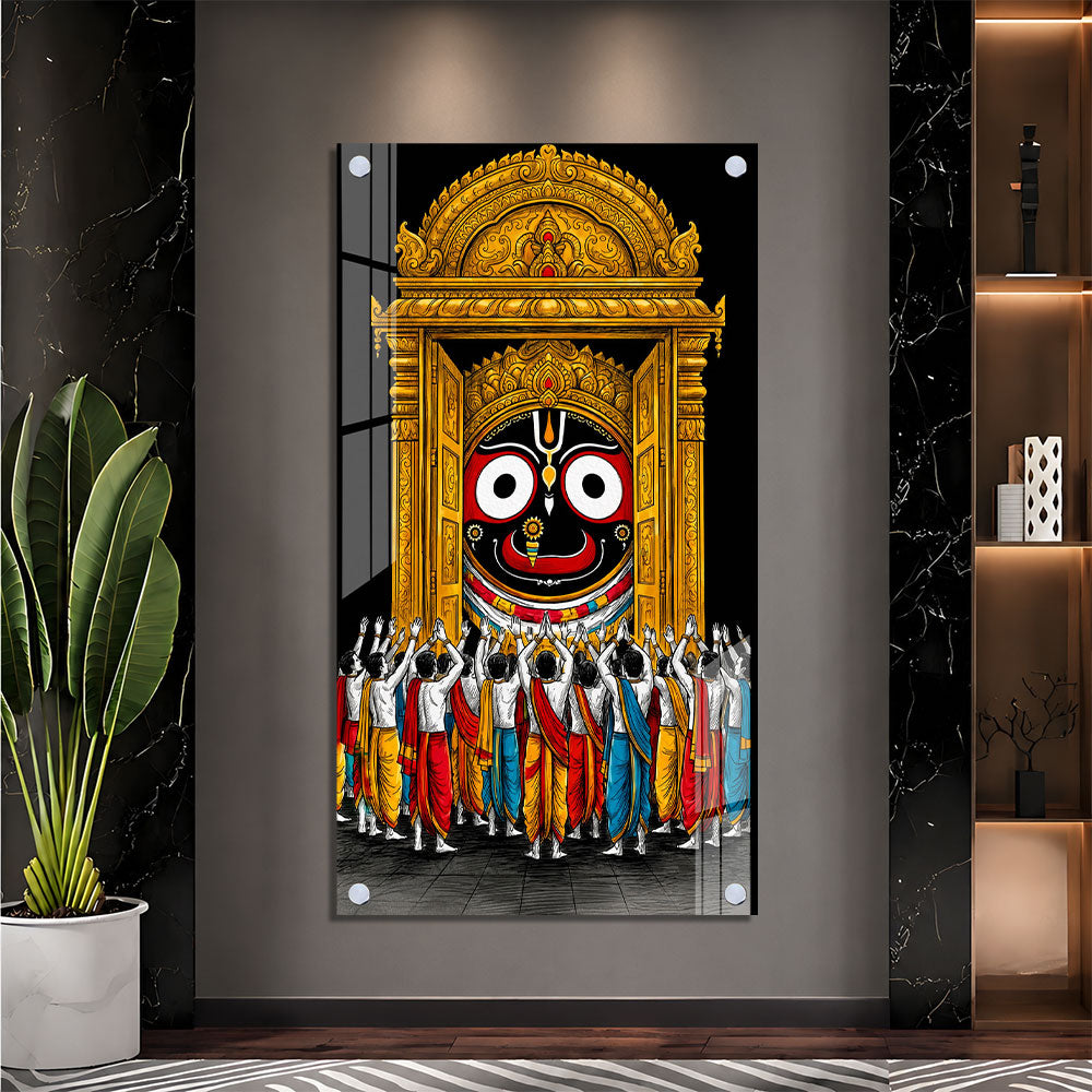 Lord Jagannath Grand Temple Darshan Acrylic Wall Painting for Meditation Room