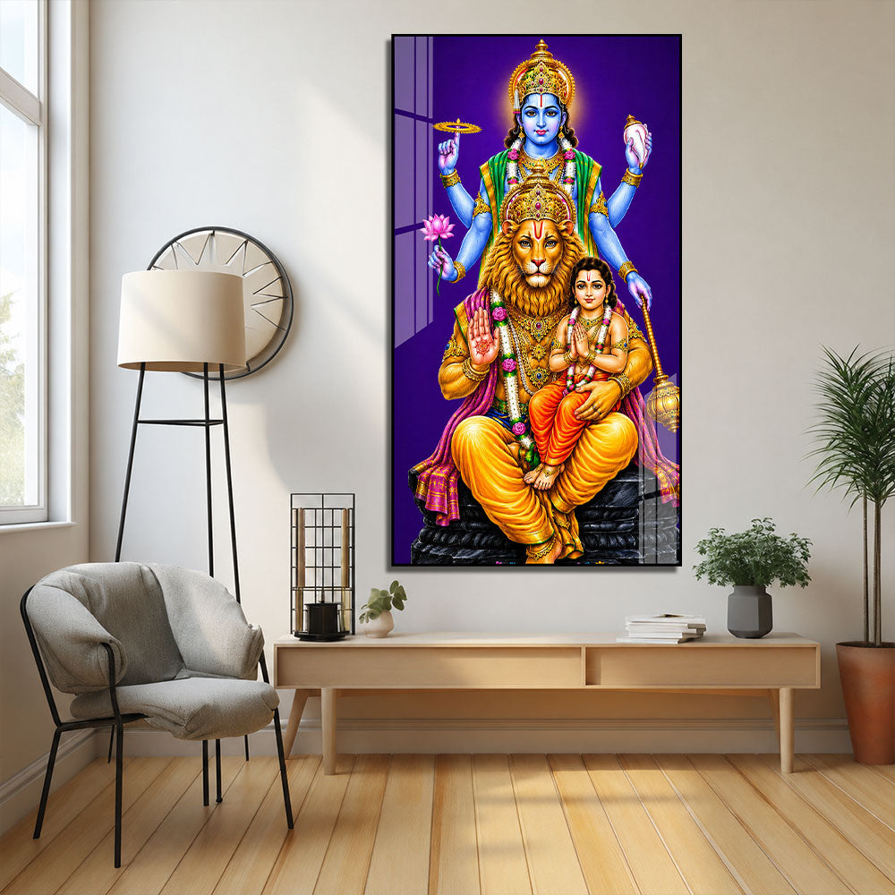 Lord Vishnu Narasimha with Prahlada Premium Acrylic Wall Painting for Home Decor