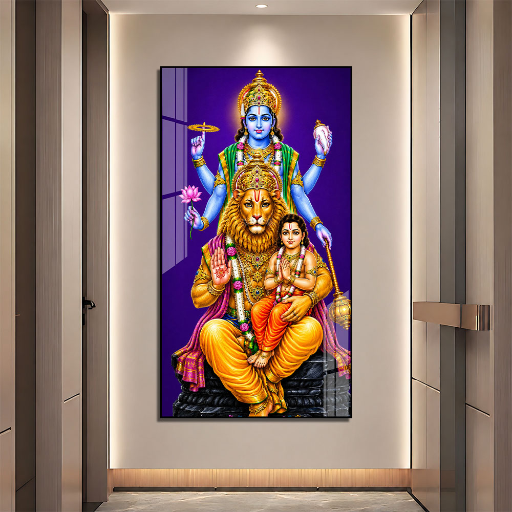 Lord Vishnu Narasimha with Prahlada Premium Acrylic Wall Painting for Home Decor