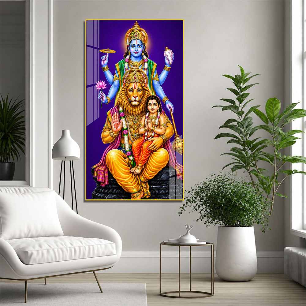 Lord Vishnu Narasimha with Prahlada Premium Acrylic Wall Painting for Home Decor