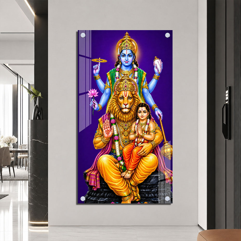 Lord Vishnu Narasimha with Prahlada Premium Acrylic Wall Painting for Home Decor