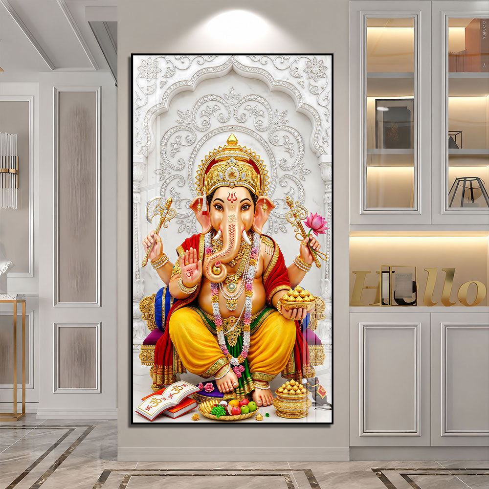 Lord Ganesha with Modak Premium Acrylic Wall Painting for Living Room Home Decor