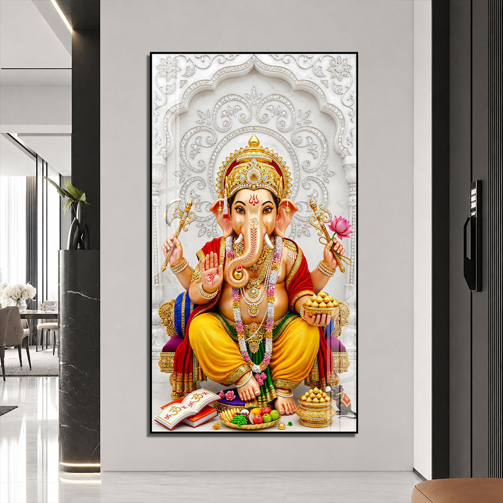 Lord Ganesha with Modak Premium Acrylic Wall Painting for Living Room Home Decor