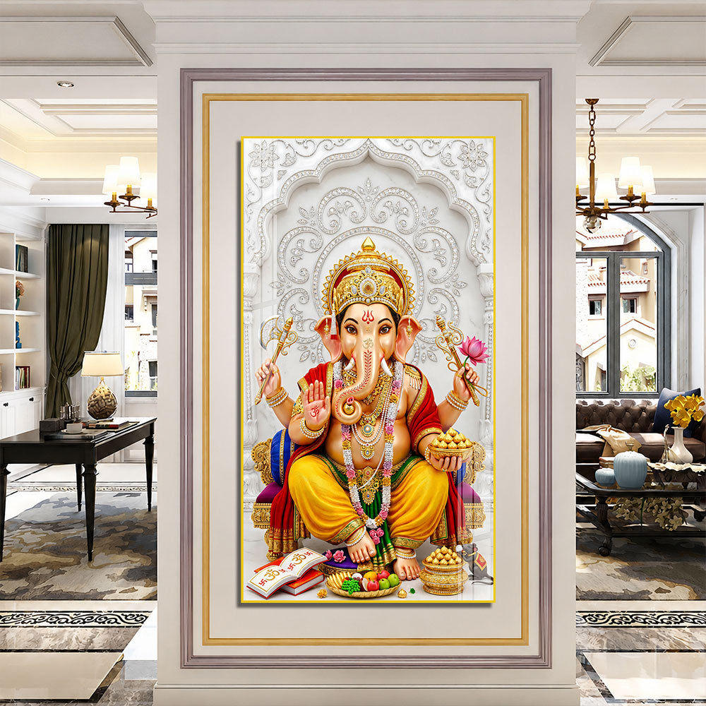 Lord Ganesha with Modak Premium Acrylic Wall Painting for Living Room Home Decor